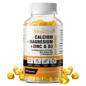 Mulittea Calcium Magnesium Zinc with Vitamin D3, Bone & Teeth Support Supplement, Supports Heart & Immune Health, 120 Capsules