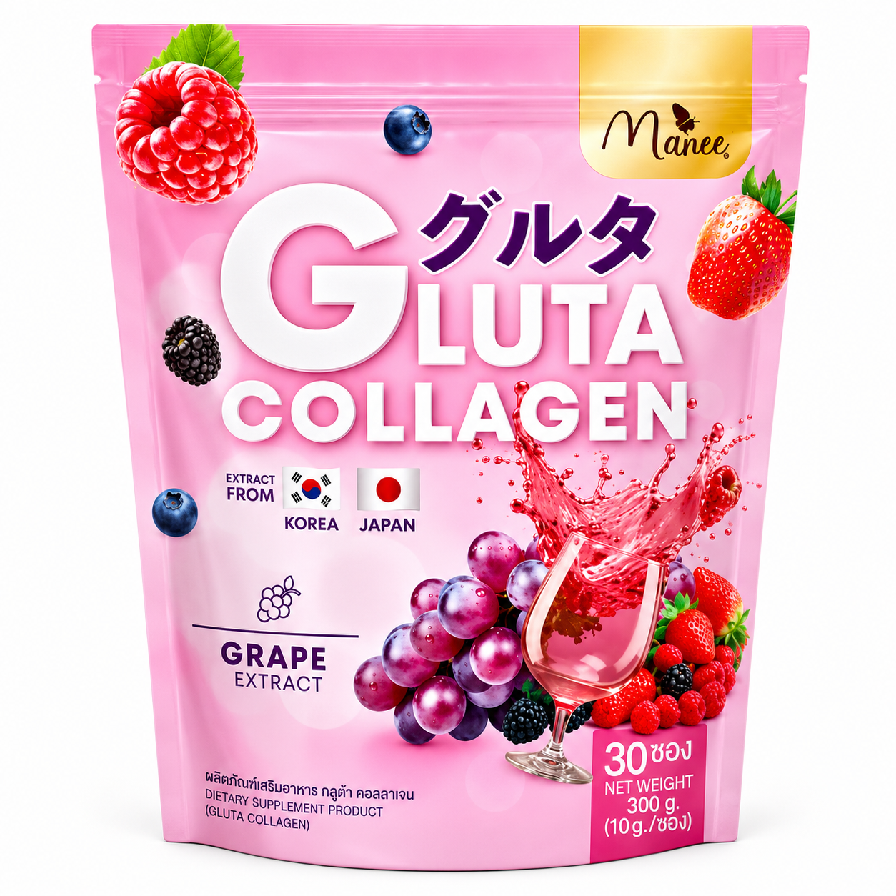 GLUTA COLLAGEN Pink (New Version) Manee Gluta Collagen Pink Anti-Aging Skin Brightening Glow Whitening 30 Sachet 2
