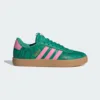 adidas VL Court 3.0 shoe in Court Green with pink 3-Stripes and a gum sole, outer side view