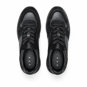 CPS men's black sneakers from above, showing perforated panels and CPS insoles